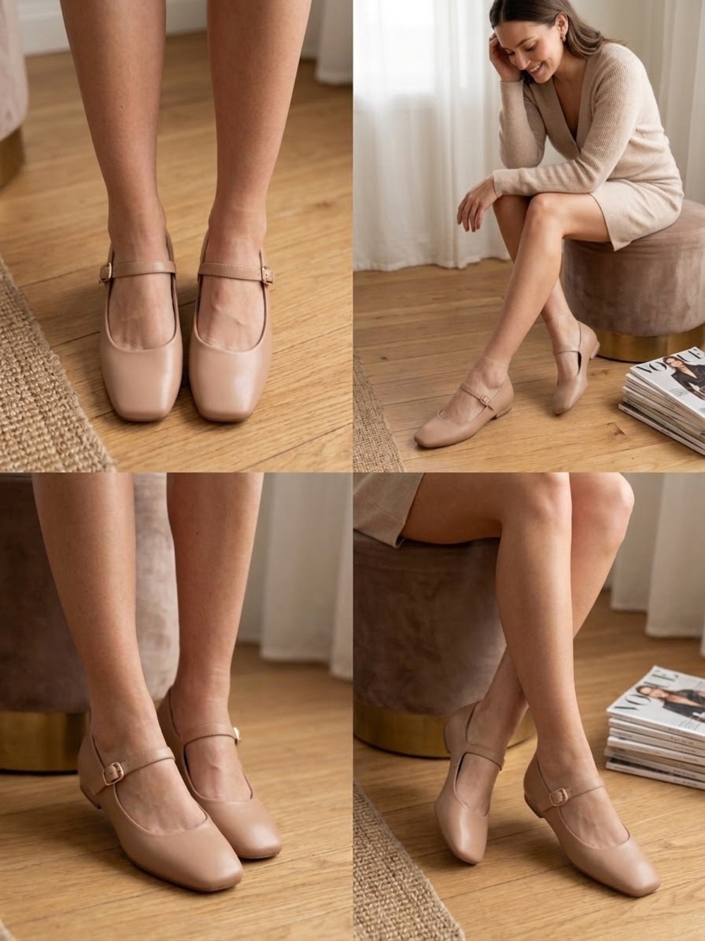 NWT NY&C Nude Square Toe Mary Jane Ballet Flats Shoes 8.5⁠